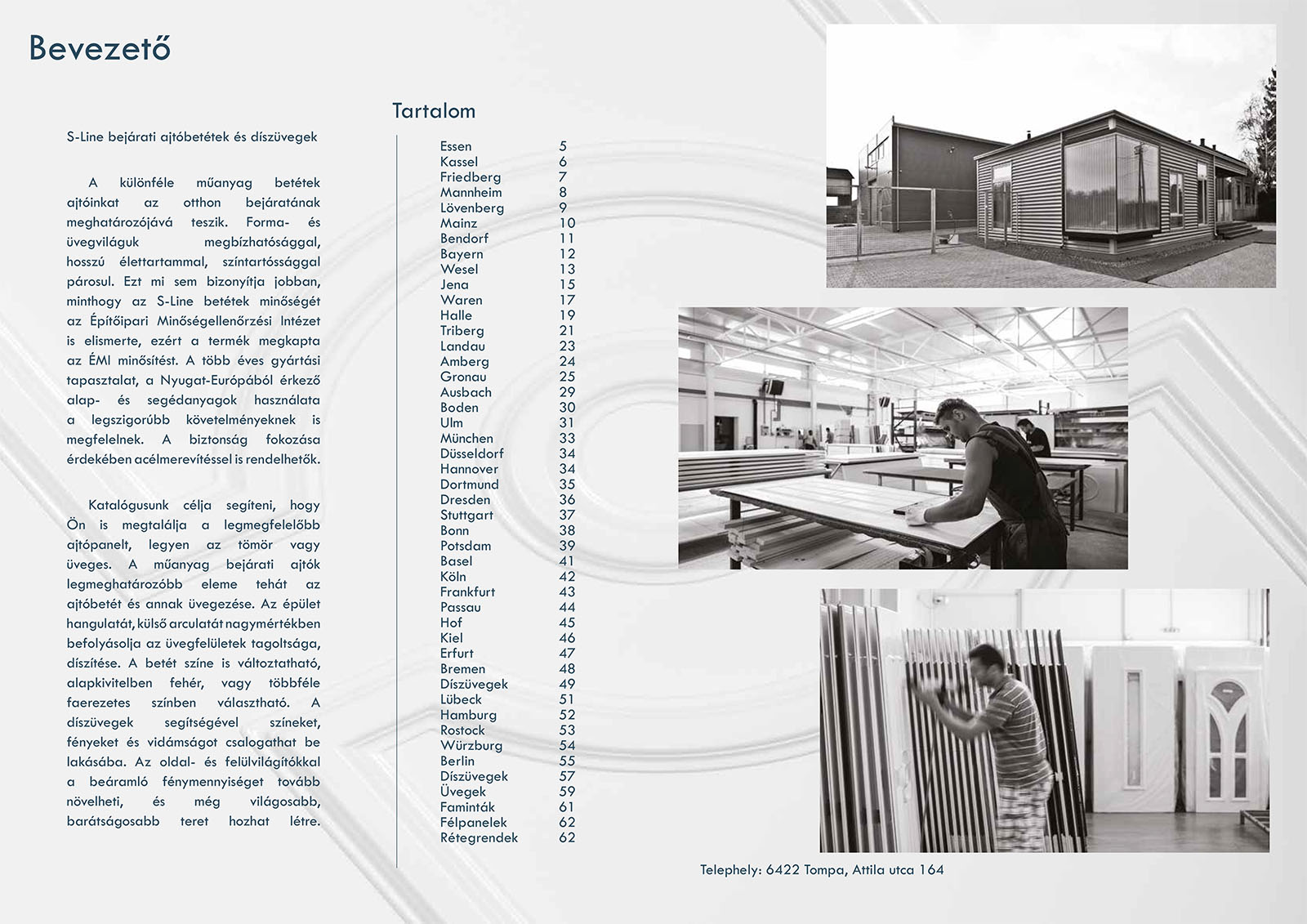S-Line bejárati ajtó katalógus tartalomjegyzéke